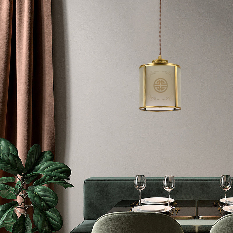 Frosted Glass Pendant Lamp: Traditional 1-Light Ceiling Light In Brass With Metal Frame