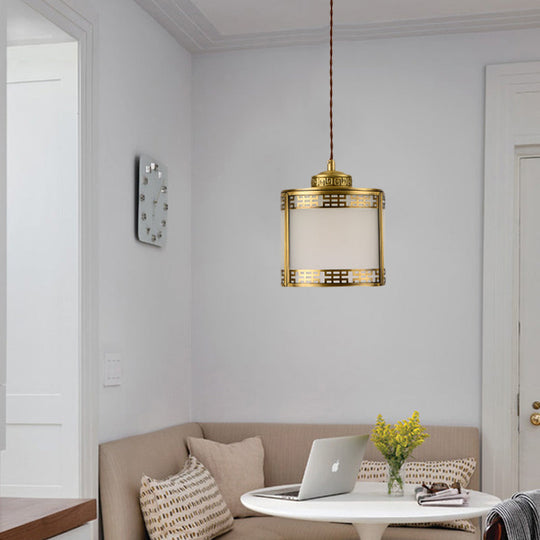 Frosted Glass Pendant Lamp: Traditional 1-Light Ceiling Light In Brass With Metal Frame