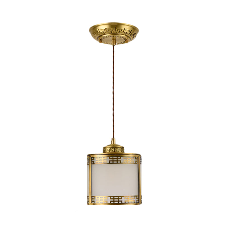 Frosted Glass Pendant Lamp: Traditional 1-Light Ceiling Light In Brass With Metal Frame