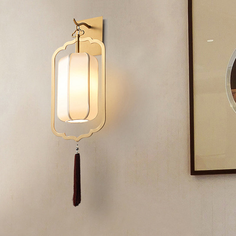 Traditional Style Metal Lantern Sconce Light In Gold - Bedside Wall Mount Lamp