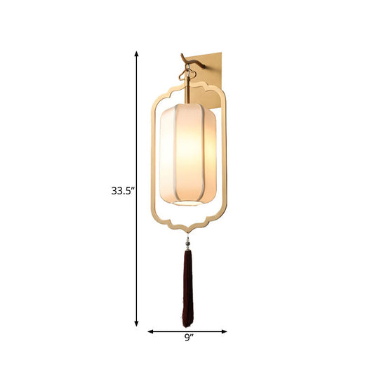 Traditional Style Metal Lantern Sconce Light In Gold - Bedside Wall Mount Lamp