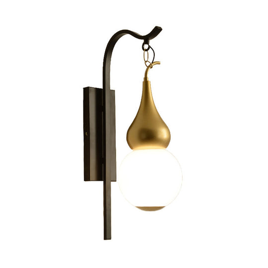 Classic Black Wall Mount Sconce - 1 Light Metal Gourd Shape Perfect For Bedside Use