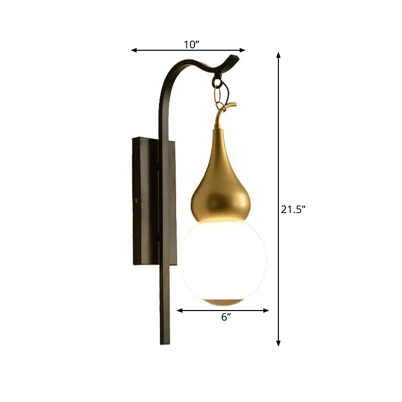 Classic Black Wall Mount Sconce - 1 Light Metal Gourd Shape Perfect For Bedside Use