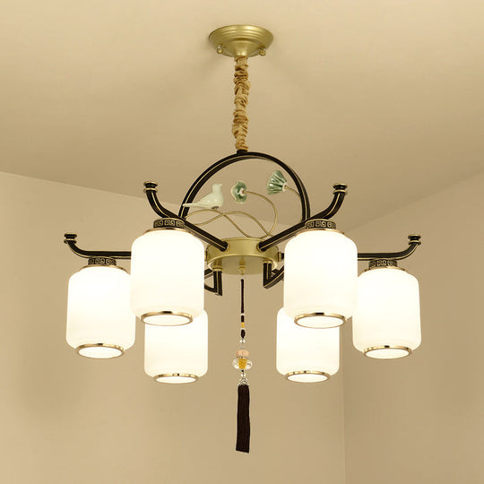 Traditional Frosted Glass Black And Gold Chandelier Lantern Ceiling Light With 6/8/10 Lights