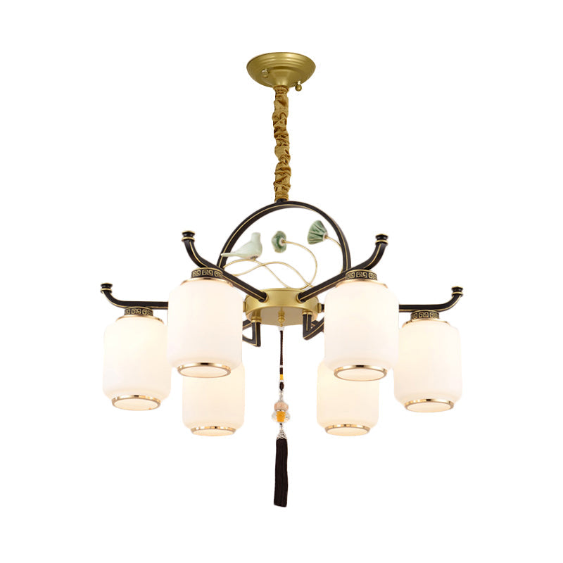 Traditional Frosted Glass Black And Gold Chandelier Lantern Ceiling Light With 6/8/10 Lights