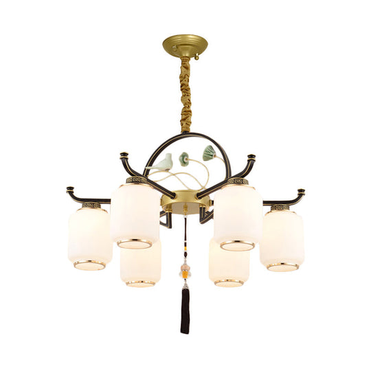 Traditional Frosted Glass Black And Gold Chandelier Lantern Ceiling Light With 6/8/10 Lights