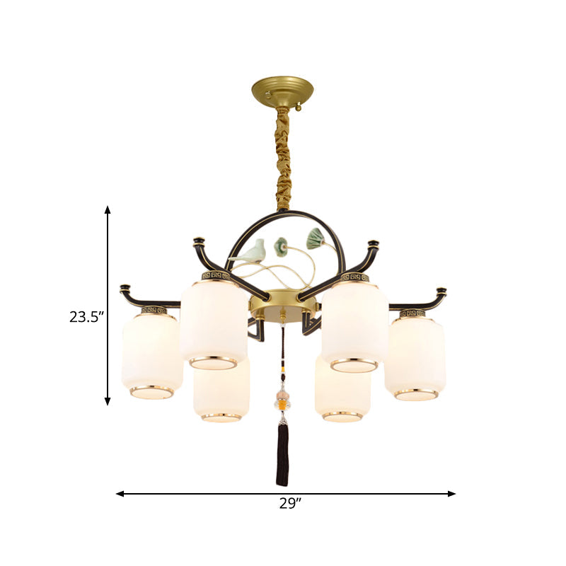 Traditional Frosted Glass Black And Gold Chandelier Lantern Ceiling Light With 6/8/10 Lights