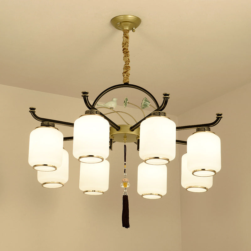 Traditional Frosted Glass Black And Gold Chandelier Lantern Ceiling Light With 6/8/10 Lights 8 /