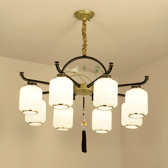 Traditional Frosted Glass Black And Gold Chandelier Lantern Ceiling Light With 6/8/10 Lights 8 /