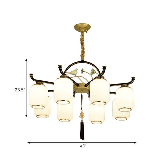 Traditional Frosted Glass Black And Gold Chandelier Lantern Ceiling Light With 6/8/10 Lights