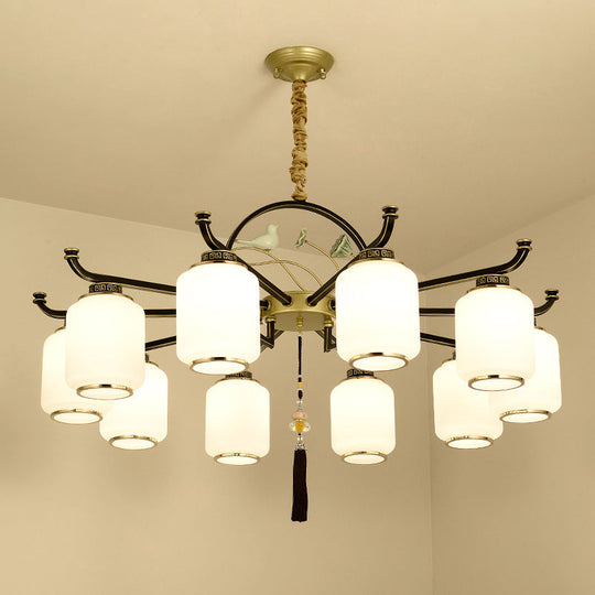 Traditional Frosted Glass Black And Gold Chandelier Lantern Ceiling Light With 6/8/10 Lights 10 /