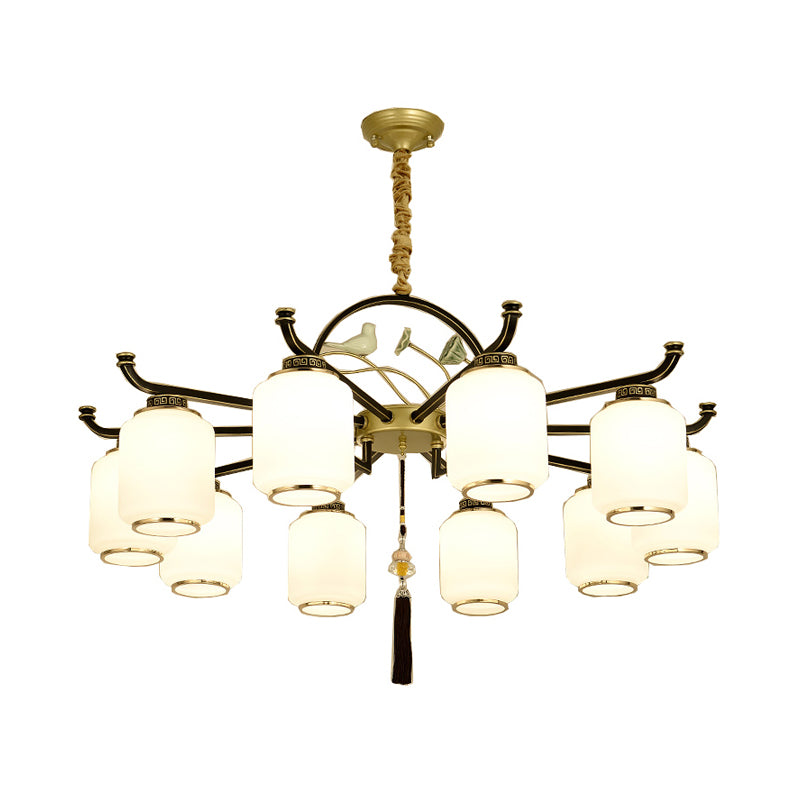 Traditional Frosted Glass Black And Gold Chandelier Lantern Ceiling Light With 6/8/10 Lights