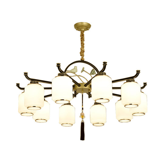 Traditional Frosted Glass Black And Gold Chandelier Lantern Ceiling Light With 6/8/10 Lights