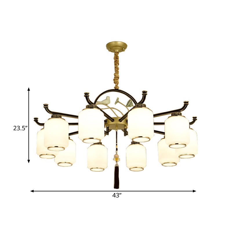 Traditional Frosted Glass Black And Gold Chandelier Lantern Ceiling Light With 6/8/10 Lights