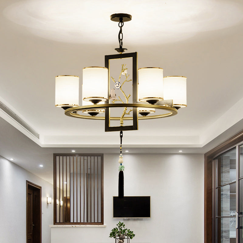 Classic Metal Cylinder Chandelier - 6/8/10 Lights Living Room Pendant Lighting In Black And Gold