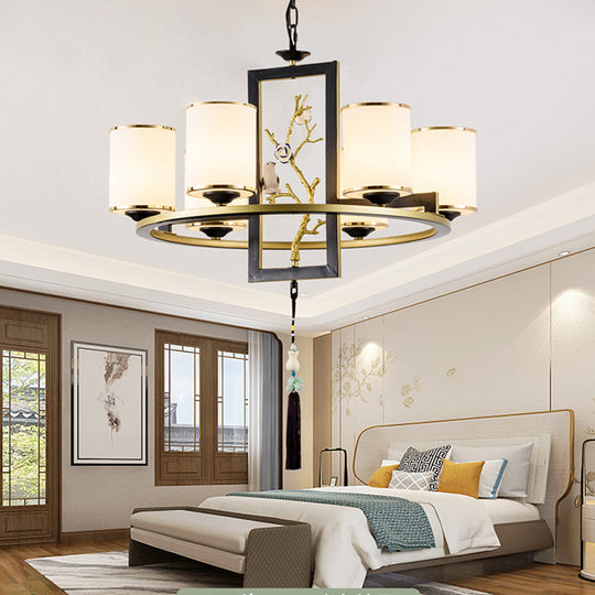 Classic Metal Cylinder Chandelier - 6/8/10 Lights Living Room Pendant Lighting In Black And Gold