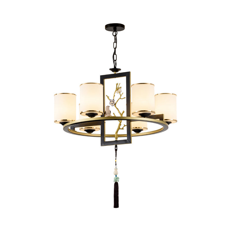 Classic Metal Cylinder Chandelier - 6/8/10 Lights Living Room Pendant Lighting In Black And Gold