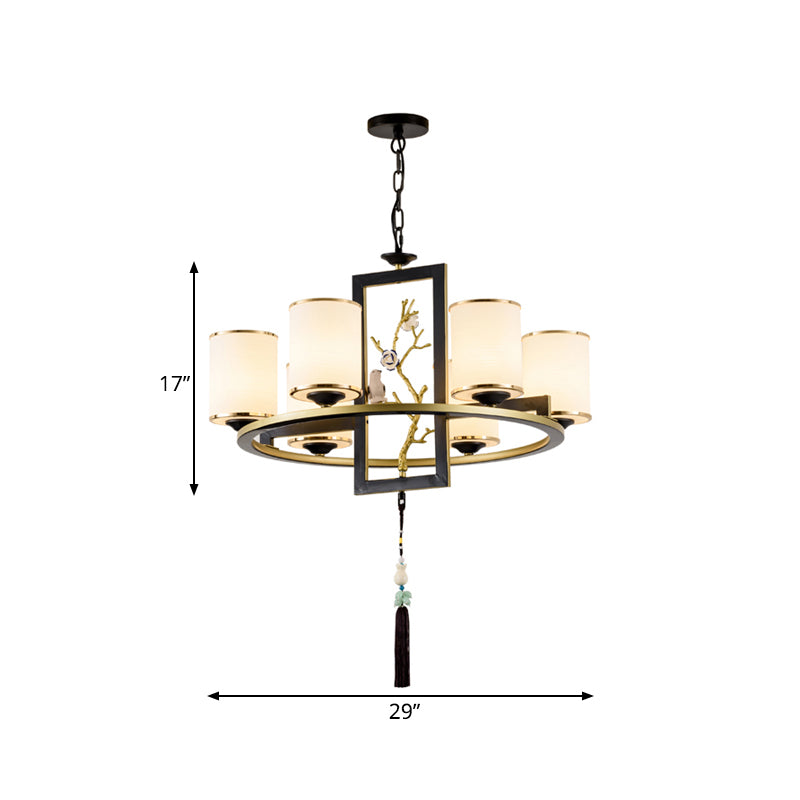 Classic Metal Cylinder Chandelier - 6/8/10 Lights Living Room Pendant Lighting In Black And Gold