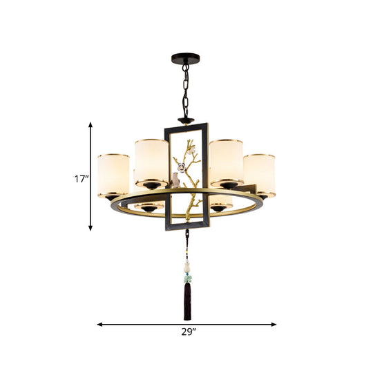 Classic Metal Cylinder Chandelier - 6/8/10 Lights Living Room Pendant Lighting In Black And Gold