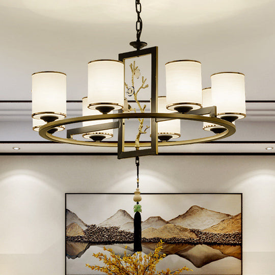 Classic Metal Cylinder Chandelier - 6/8/10 Lights Living Room Pendant Lighting In Black And Gold