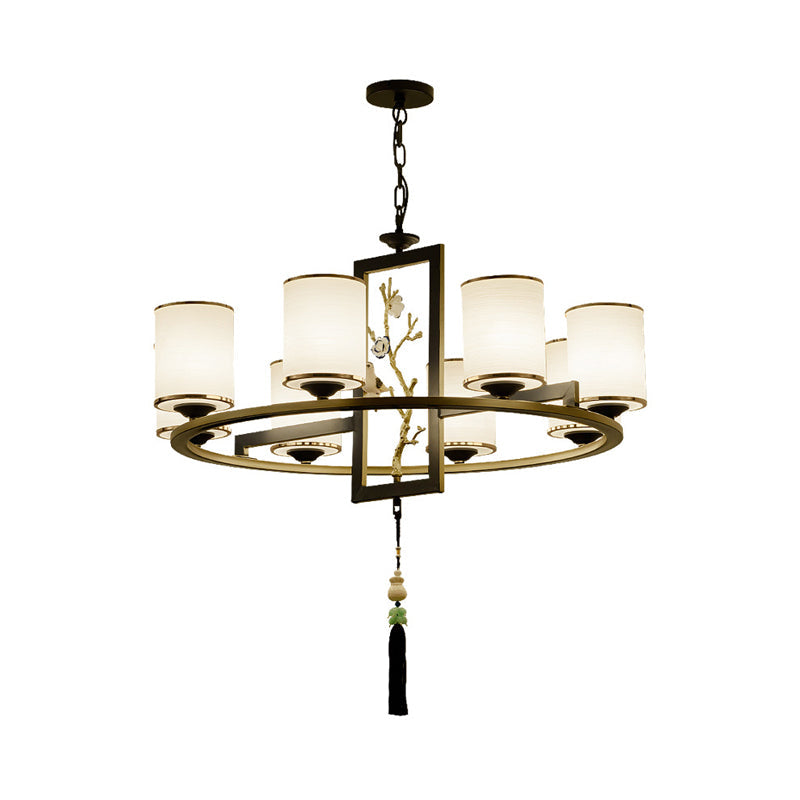 Classic Metal Cylinder Chandelier - 6/8/10 Lights Living Room Pendant Lighting In Black And Gold