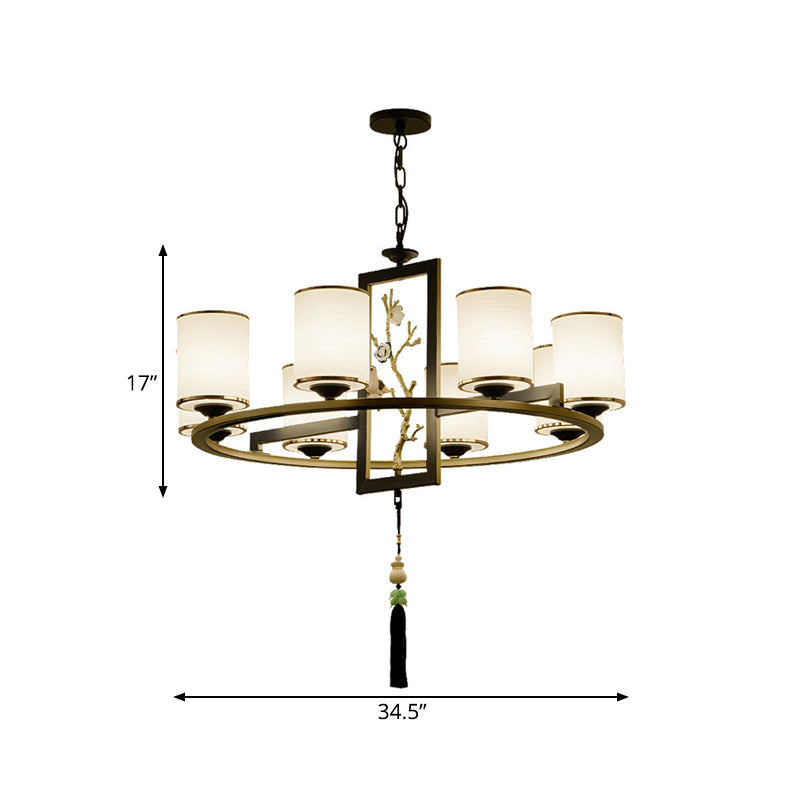 Classic Metal Cylinder Chandelier - 6/8/10 Lights Living Room Pendant Lighting In Black And Gold