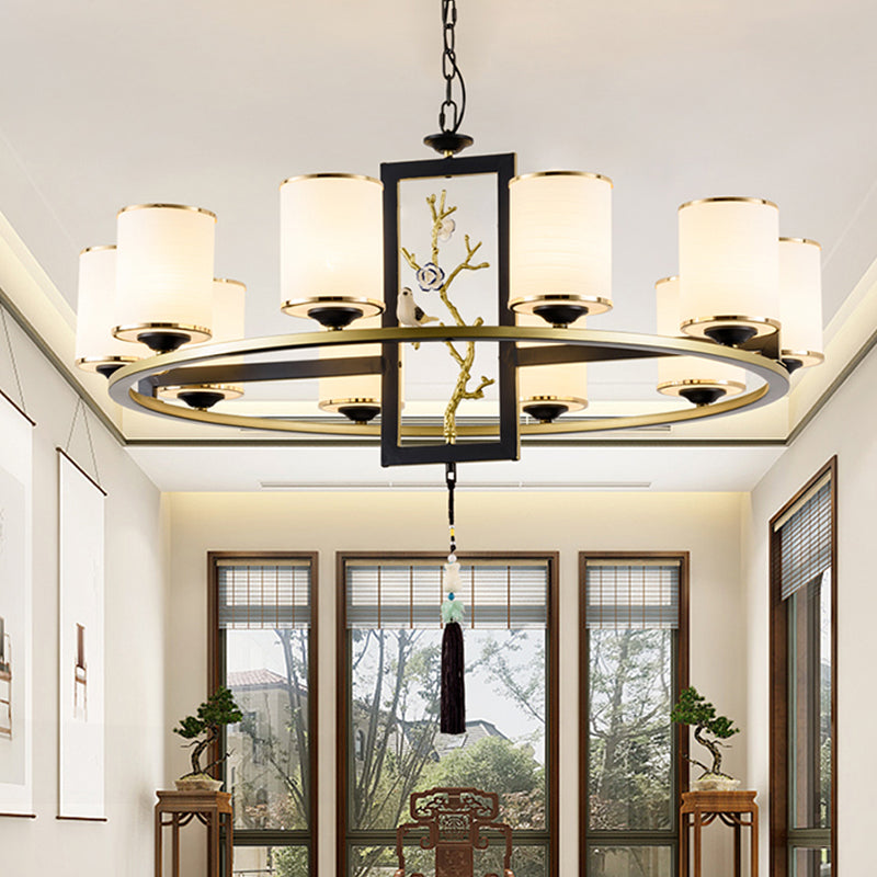 Classic Metal Cylinder Chandelier - 6/8/10 Lights Living Room Pendant Lighting In Black And Gold