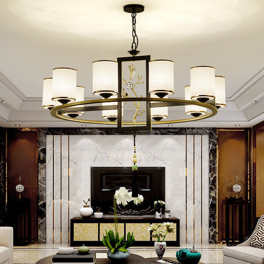 Classic Metal Cylinder Chandelier - 6/8/10 Lights Living Room Pendant Lighting In Black And Gold