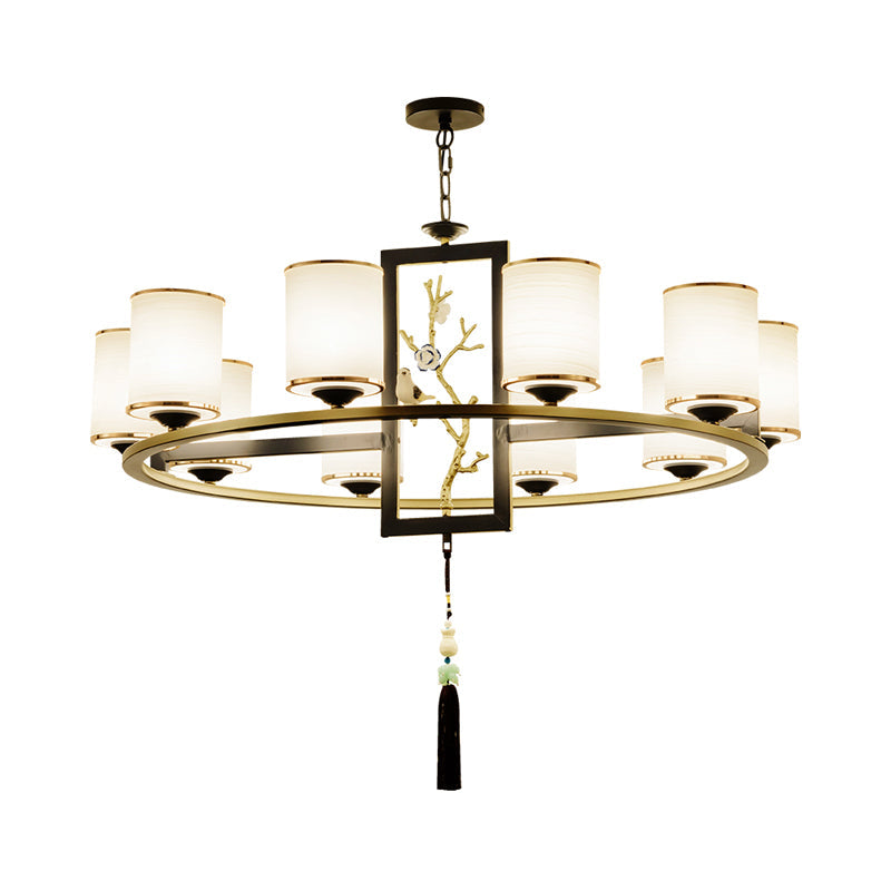 Classic Metal Cylinder Chandelier - 6/8/10 Lights Living Room Pendant Lighting In Black And Gold