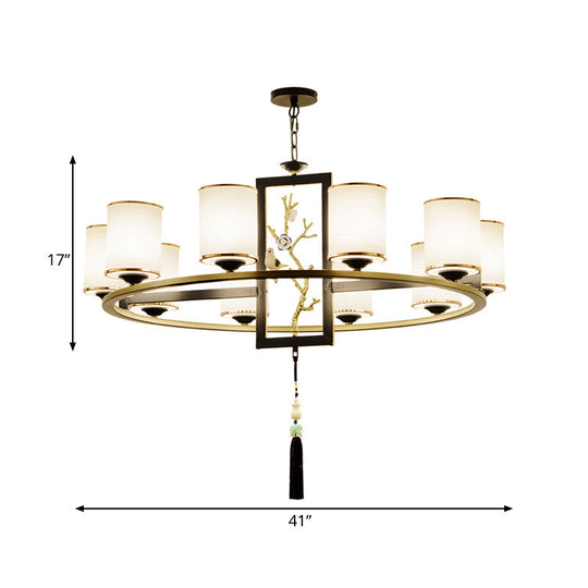 Classic Metal Cylinder Chandelier - 6/8/10 Lights Living Room Pendant Lighting In Black And Gold