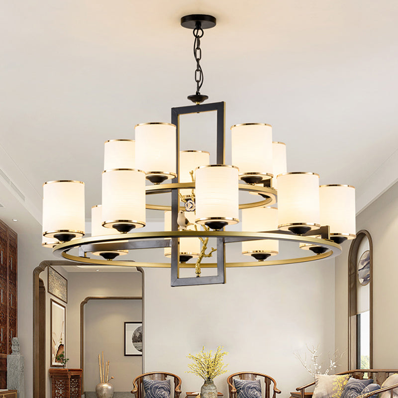 Classic Metal Cylinder Chandelier - 6/8/10 Lights Living Room Pendant Lighting In Black And Gold