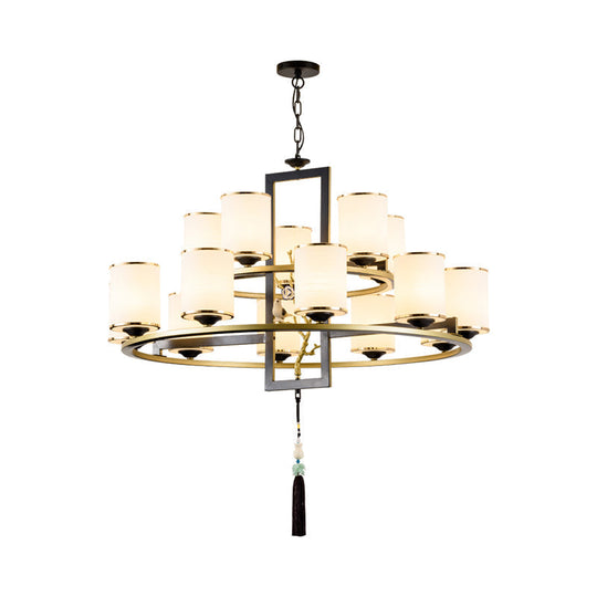 Classic Metal Cylinder Chandelier - 6/8/10 Lights Living Room Pendant Lighting In Black And Gold