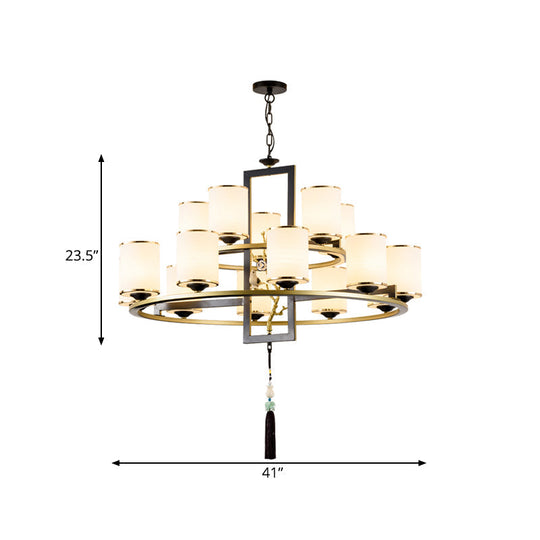 Classic Metal Cylinder Chandelier - 6/8/10 Lights Living Room Pendant Lighting In Black And Gold