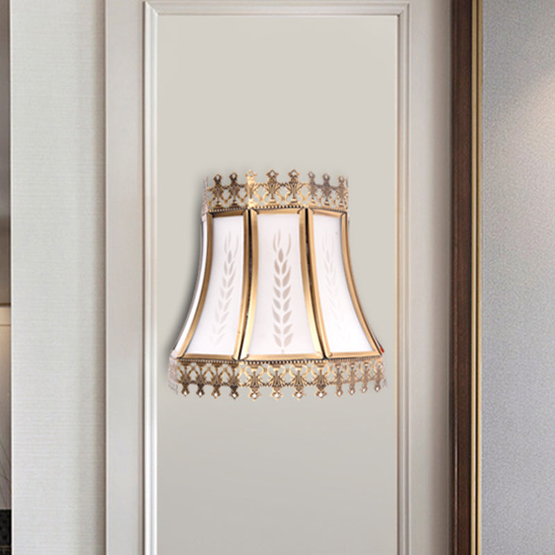 White Glass Wall Sconce Light Retro Flush Mount Lamp - Empire Design For Living Room