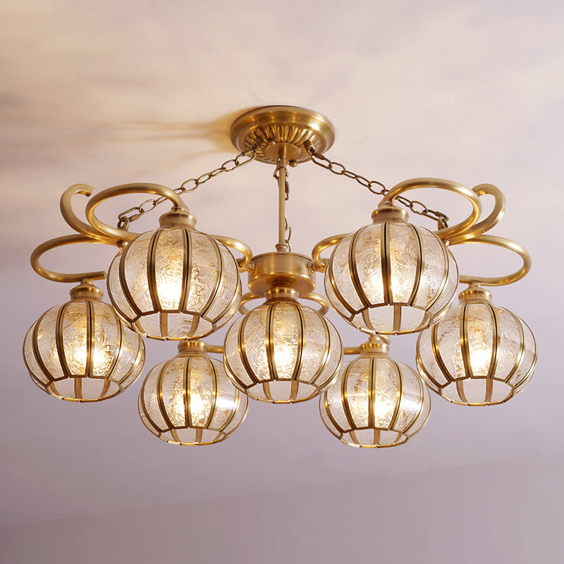 Gold Frosted Glass Ceiling Lamp: 7 Head Globe Semi Flush Light Traditional Design