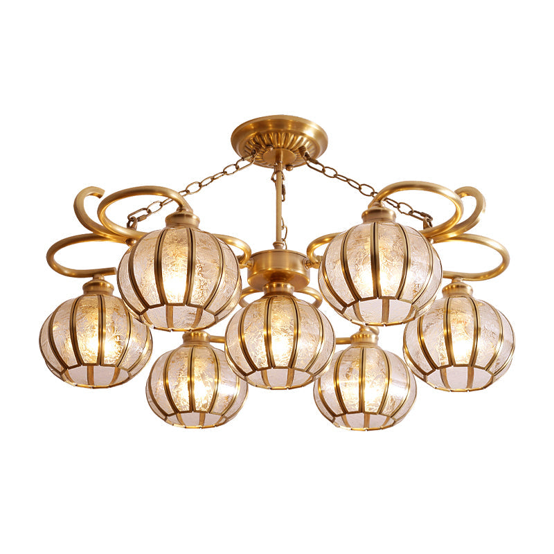 Gold Frosted Glass Ceiling Lamp: 7 Head Globe Semi Flush Light Traditional Design