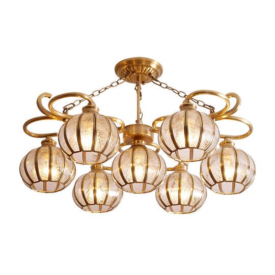 Gold Frosted Glass Ceiling Lamp: 7 Head Globe Semi Flush Light Traditional Design