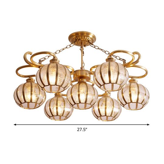 Gold Frosted Glass Ceiling Lamp: 7 Head Globe Semi Flush Light Traditional Design