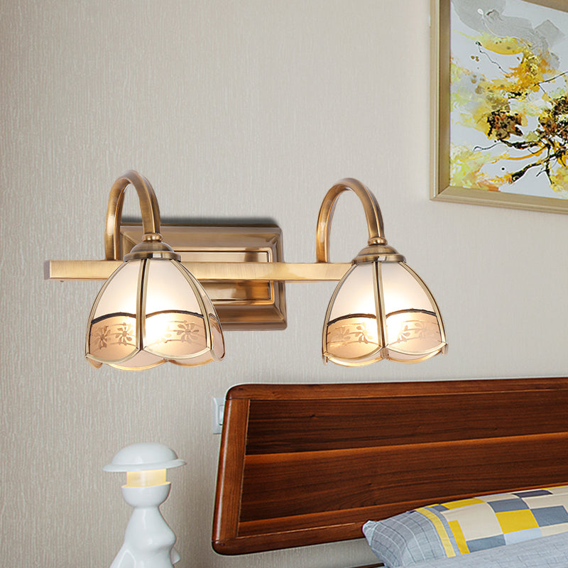 Traditional Brass Wall Sconce With Frosted Glass Dome Shade - 2/3 Bulb Vanity Light Fixture 2 /