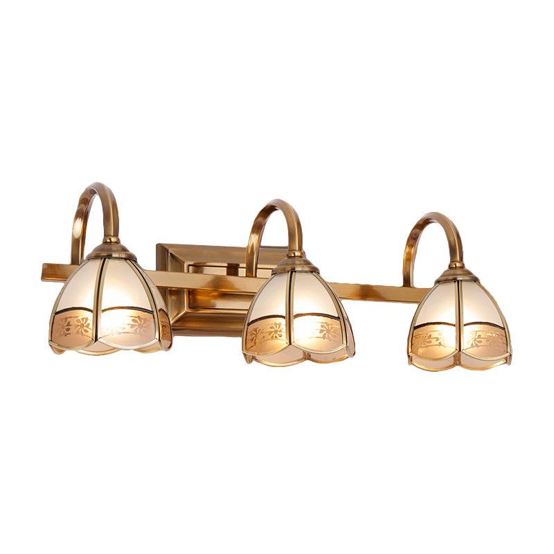 Traditional Brass Wall Sconce With Frosted Glass Dome Shade - 2/3 Bulb Vanity Light Fixture