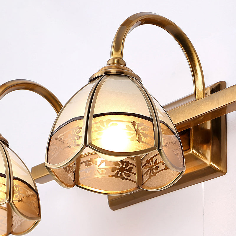 Traditional Brass Wall Sconce With Frosted Glass Dome Shade - 2/3 Bulb Vanity Light Fixture