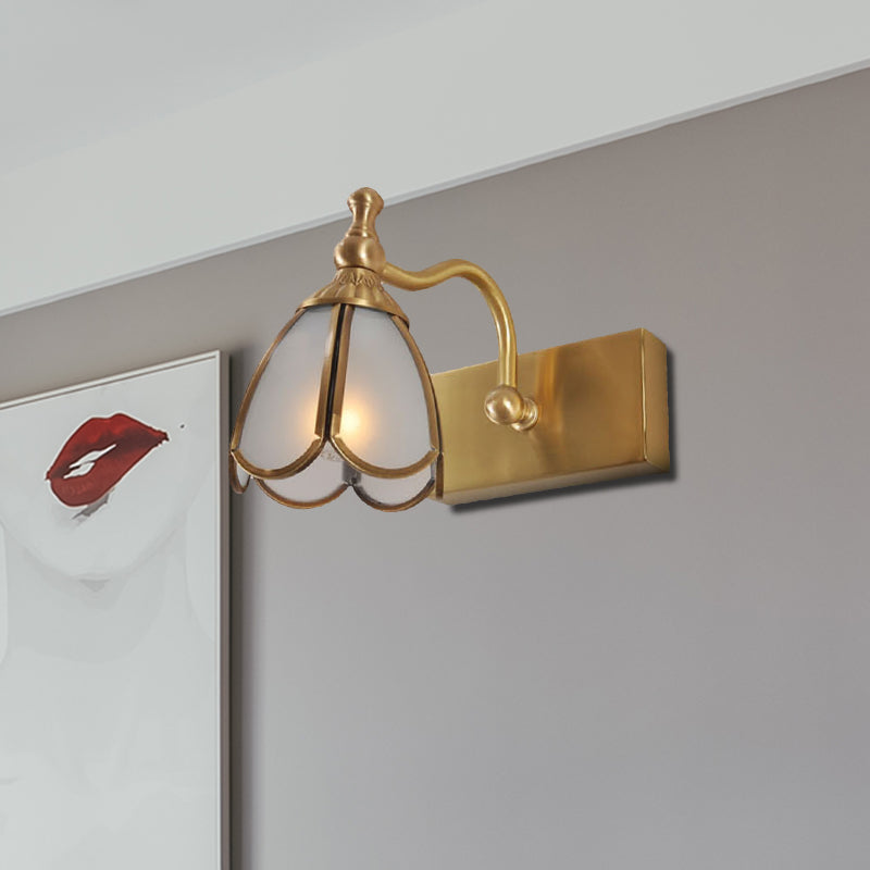 Brass Flower Wall Sconce With Frosted Opal Glass - 1/2/3 Lights Rural Bathroom Vanity Lighting 1 /