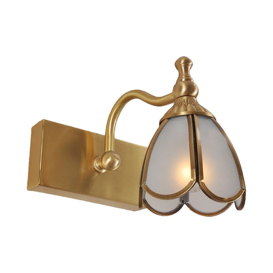 Brass Flower Wall Sconce With Frosted Opal Glass - 1/2/3 Lights Rural Bathroom Vanity Lighting