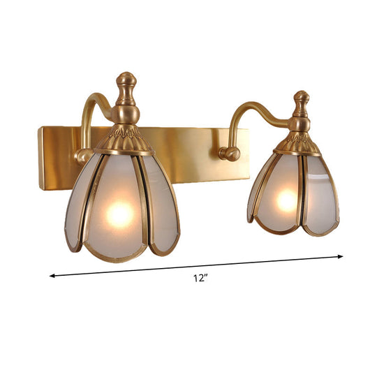 Brass Flower Wall Sconce With Frosted Opal Glass - 1/2/3 Lights Rural Bathroom Vanity Lighting