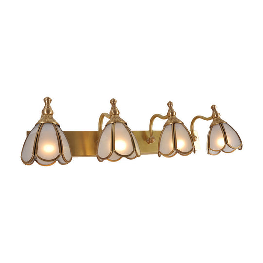 Brass Flower Wall Sconce With Frosted Opal Glass - 1/2/3 Lights Rural Bathroom Vanity Lighting