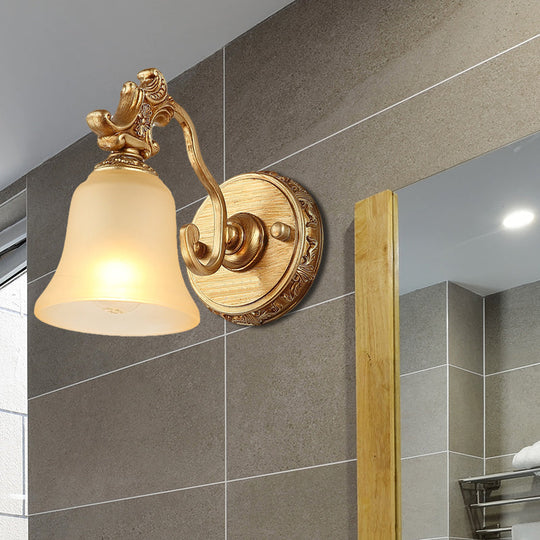 Frosted Glass Bell Wall Mount Lamp - Traditional Bathroom Vanity Lighting Fixture In Brass