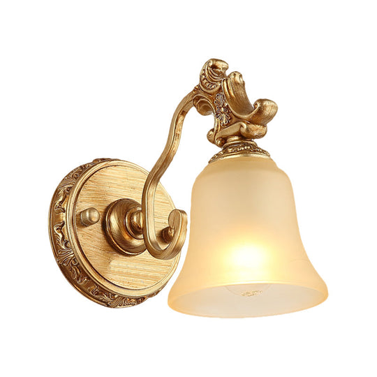 Frosted Glass Bell Wall Mount Lamp - Traditional Bathroom Vanity Lighting Fixture In Brass