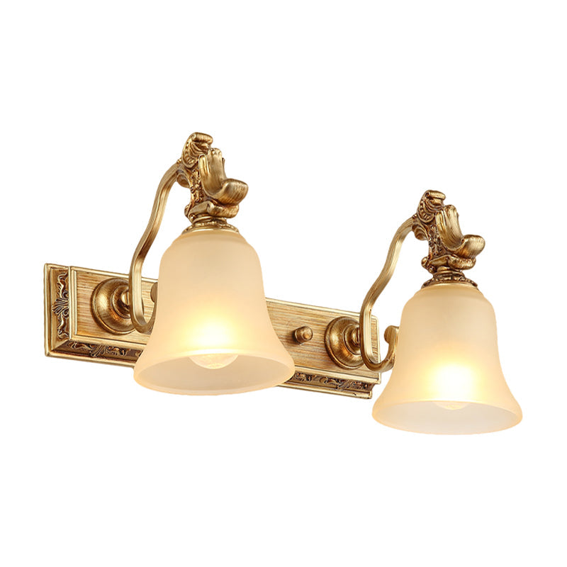 Frosted Glass Bell Wall Mount Lamp - Traditional Bathroom Vanity Lighting Fixture In Brass