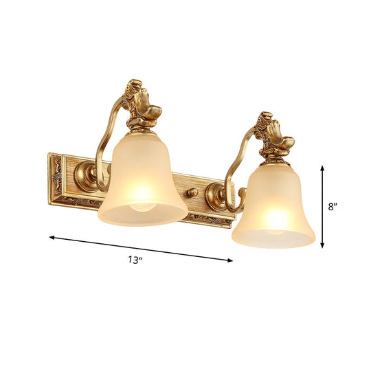 Frosted Glass Bell Wall Mount Lamp - Traditional Bathroom Vanity Lighting Fixture In Brass