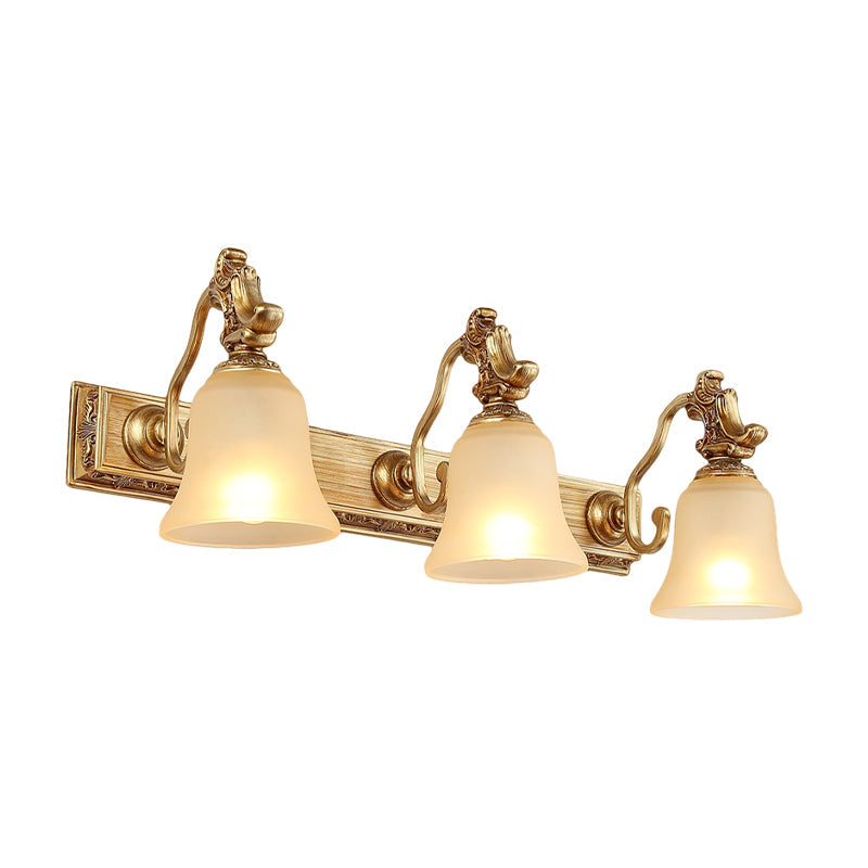 Frosted Glass Bell Wall Mount Lamp - Traditional Bathroom Vanity Lighting Fixture In Brass